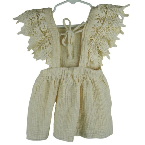 Vintage-Style Girls Cream Dress With Lace Sleeves 100% Cotton Size 18-24M - Picture 5 of 5